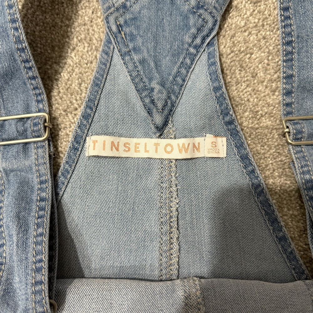 Tinseltown Denim Short Overalls with American Flag Stars & Stripes size small - Picture 2 of 7